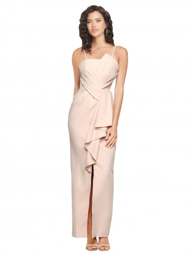 Sleeveless Nude Strapless Low Back Stretch Crepe Sheath Semi Formal Evening Dress / Prom Dress / Bridesmaid Dress Brighton