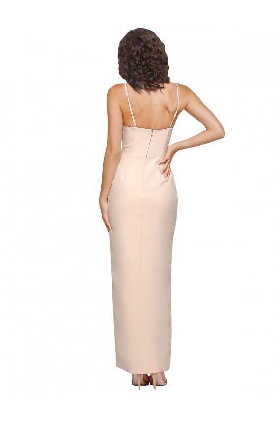 Sleeveless Nude Strapless Low Back Stretch Crepe Sheath Semi Formal Evening Dress / Prom Dress / Bridesmaid Dress Brighton