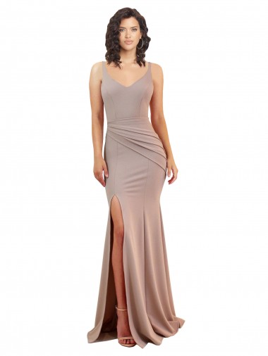 Sleeveless V-Neck Low Back Stretch Crepe Mermaid Black Tie Evening Gown / Prom Dress / Bridesmaid Dress Brighton