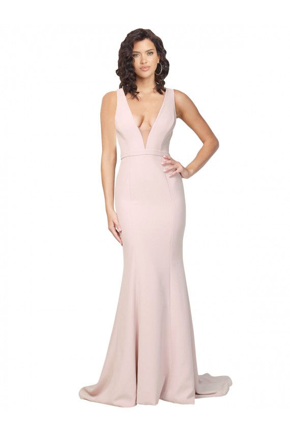 Sleeveless V-Neck V-Back Stretch Crepe Sheath Black Tie Evening Gown / Prom Dress / Bridesmaid Dress Brighton