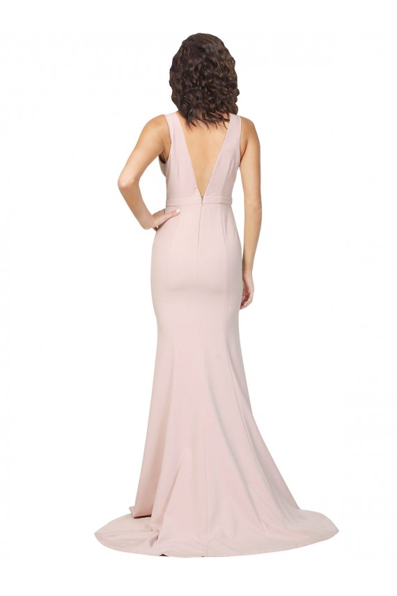 Sleeveless V-Neck V-Back Stretch Crepe Sheath Black Tie Evening Gown / Prom Dress / Bridesmaid Dress Brighton