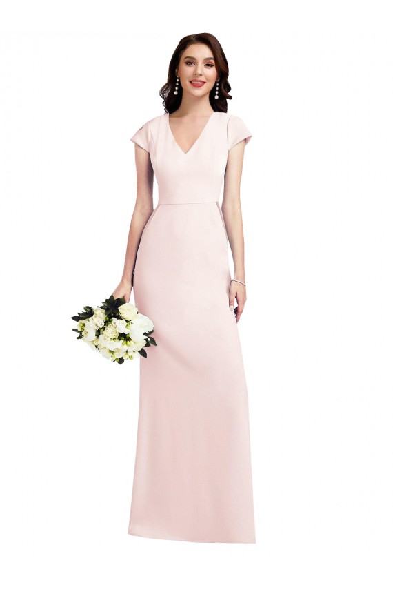 Cap Sleeves V-Neck Stretch Crepe A-Line Formal Evening Gown / Prom Dress / Bridesmaid Dress Brighton