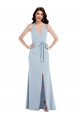 Sleeveless Light Sky Blue Halter Neck Open Back Stretch Crepe A-Line Formal Evening Gown / Prom Dress / Bridesmaid Dress Brighton