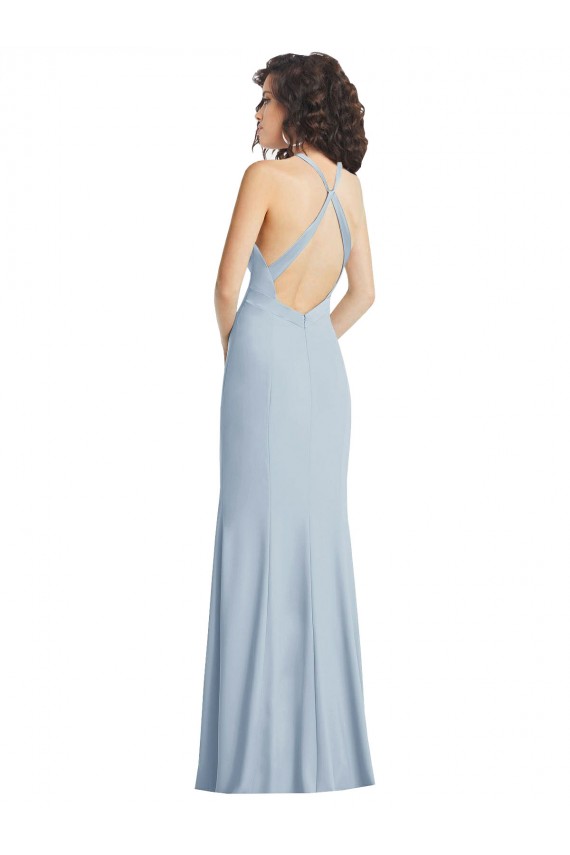 Sleeveless Halter Neck Criss Cross Back Stretch Crepe Trumpet Formal Evening Gown / Prom Dress / Bridesmaid Dress Brighton