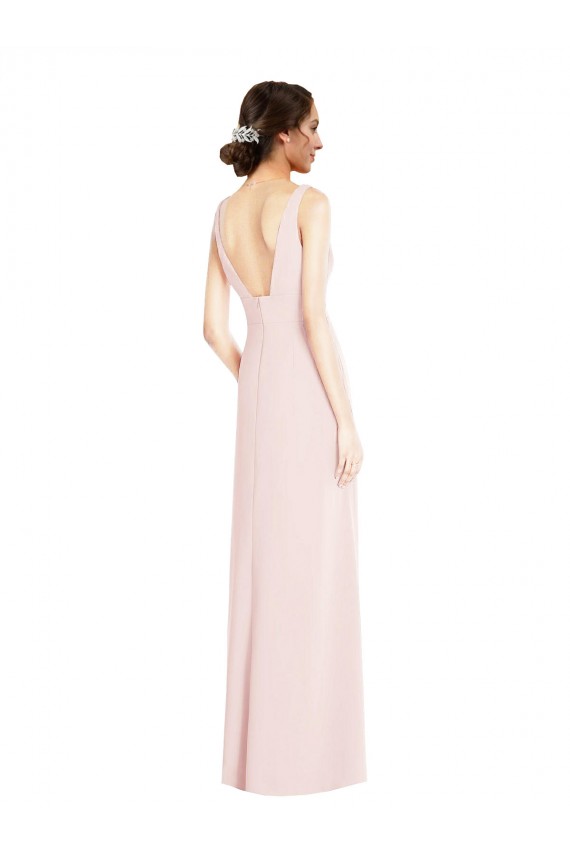 Sleeveless V-Neck Low Back Stretch Crepe A-Line Black Tie Evening Dress / Prom Dress / Bridesmaid Dress Brighton