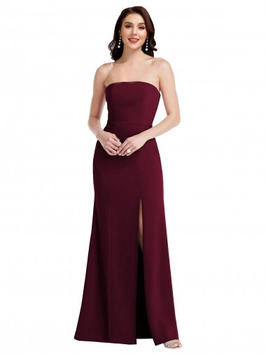 Sleeveless Burgundy Gold Strapless Stretch Crepe Trumpet Semi Formal Evening Dress / Prom Dress / Bridesmaid Dress Brighton