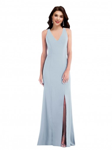 Sleeveless V-Neck Criss Cross Back Stretch Crepe Trumpet Evening Dress / Bridesmaid Dress Brighton
