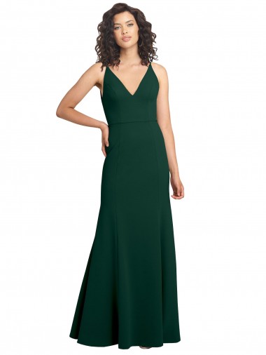 Sleeveless Midnight Green V-Neck V-Back Stretch Crepe A-Line Formal Dress / Bridesmaid Dress Brighton