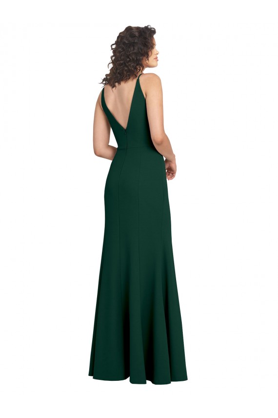 Sleeveless Midnight Green V-Neck V-Back Stretch Crepe A-Line Formal Dress / Bridesmaid Dress Brighton