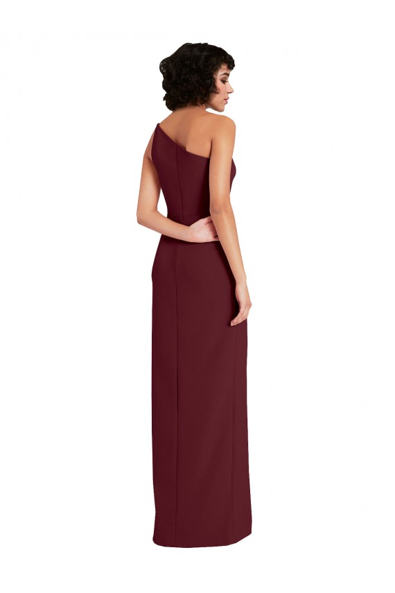 Sleeveless Burgundy Gold One Shoulder Stretch Crepe Sheath Formal Evening Gown / Prom Dress / Bridesmaid Dress Brighton
