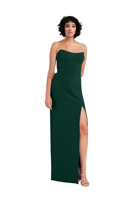 Sleeveless Midnight Green Scoop Neck Low Back Stretch Crepe Sheath Formal Evening Gown / Prom Dress / Bridesmaid Dress Brighton