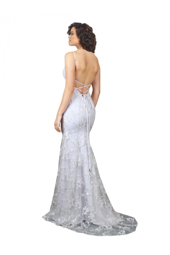 Sleeveless White V-Neck Backless Stretch Crepe & Sequin Tulle Mermaid Formal Evening Gown / Prom Dress / Bridesmaid Dress Brighton