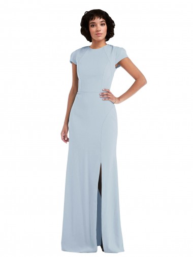 Cap Sleeves Jewel Neck Keyhole Back Stretch Crepe Trumpet Semi Formal Evening Dress / Bridesmaid Dress Brighton