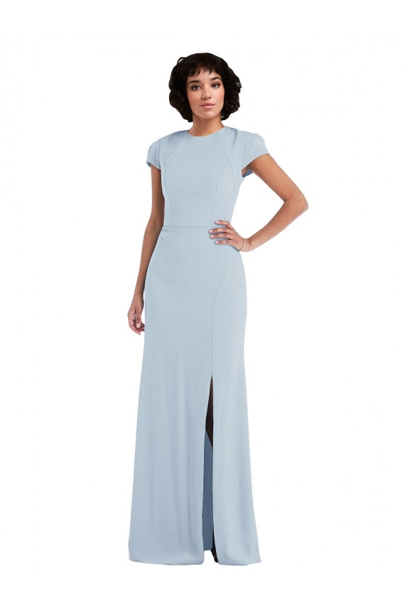 Cap Sleeves Jewel Neck Keyhole Back Stretch Crepe Trumpet Semi Formal Evening Dress / Bridesmaid Dress Brighton