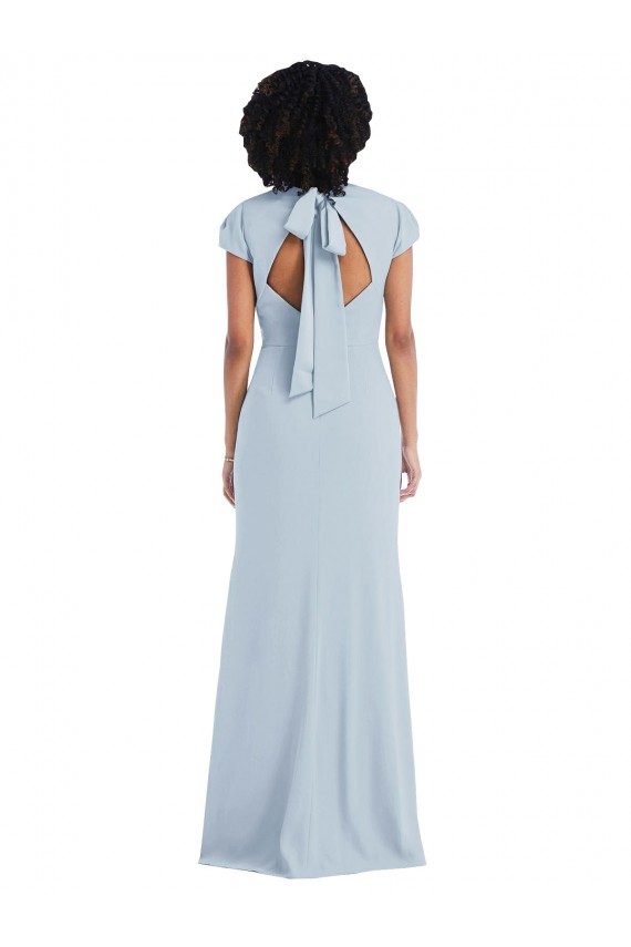 Cap Sleeves Jewel Neck Keyhole Back Stretch Crepe Trumpet Semi Formal Evening Dress / Bridesmaid Dress Brighton