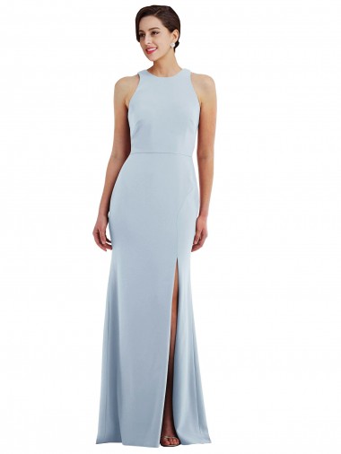 Sleeveless Light Sky Blue Halter Neck Open Back Stretch Crepe Trumpet Formal Evening Gown / Prom Dress / Bridesmaid Dress Brighton