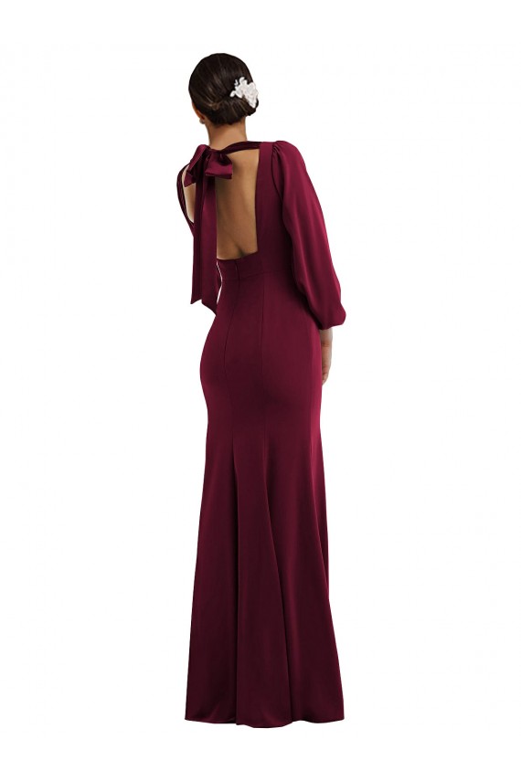 Long Sleeves Bateau Neck Open Back Stretch Crepe Trumpet Formal Evening Gown / Prom Dress / Bridesmaid Dress Brighton