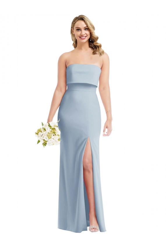 Sleeveless Light Sky Blue Strapless Low Back Stretch Crepe Trumpet Semi Formal Evening Dress / Prom Dress / Bridesmaid Dress Brighton
