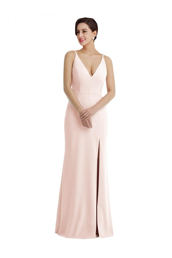 Sleeveless V-Neck V-Back Stretch Crepe Trumpet Formal Evening Gown / Prom Dress / Bridesmaid Dress Brighton