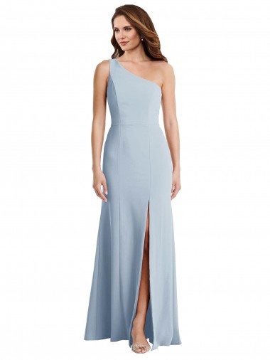 Sleeveless Light Sky Blue One Shoulder Stretch Crepe Trumpet Formal Evening Gown / Prom Dress / Bridesmaid Dress Brighton