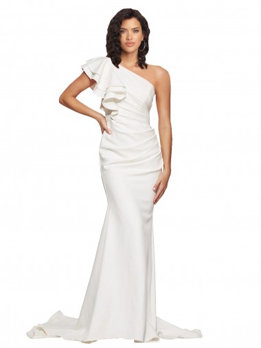 Sleeveless Ivory One Shoulder Stretch Crepe Sheath Semi Formal Evening Dress / Prom Dress / Bridesmaid Dress Brighton