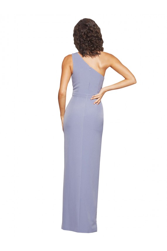 Sleeveless Smoke Blue One Shoulder Stretch Crepe Sheath Formal Evening Gown / Prom Dress / Bridesmaid Dress Brighton