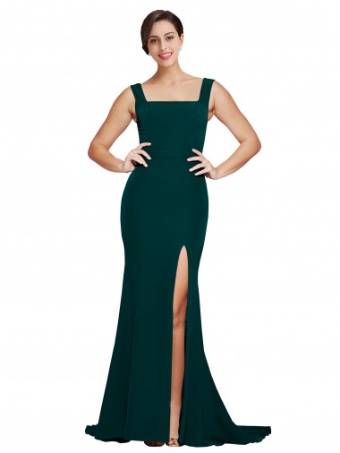 Sleeveless Midnight Green Square Neck Stretch Crepe Sheath Semi Formal Evening Dress / Prom Dress / Bridesmaid Dress Brighton