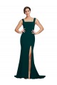 Sleeveless Midnight Green Square Neck Stretch Crepe Sheath Semi Formal Evening Dress / Prom Dress / Bridesmaid Dress Brighton