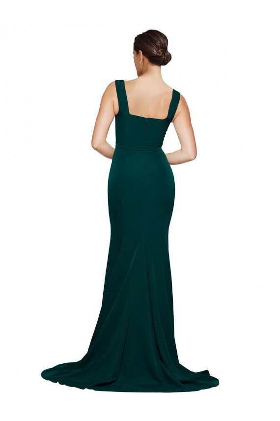 Sleeveless Midnight Green Square Neck Stretch Crepe Sheath Semi Formal Evening Dress / Prom Dress / Bridesmaid Dress Brighton