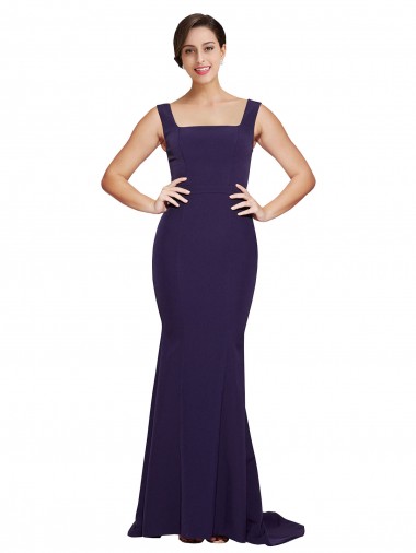 Sleeveless Dark Navy Square Neck Stretch Crepe Sheath Semi Formal Evening Dress / Prom Dress / Bridesmaid Dress Brighton
