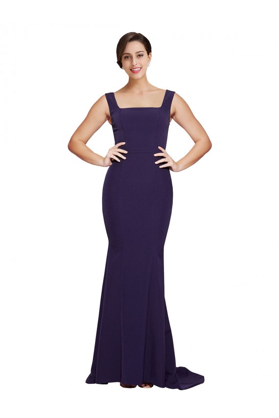 Sleeveless Dark Navy Square Neck Stretch Crepe Sheath Semi Formal Evening Dress / Prom Dress / Bridesmaid Dress Brighton