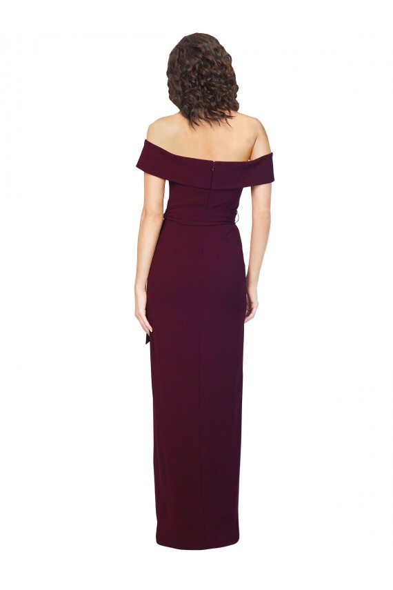 Sleeveless Burgundy Gold Off the Shoulder Low Back Stretch Crepe Sheath Formal Evening Gown / Prom Dress / Bridesmaid Dress Brighton