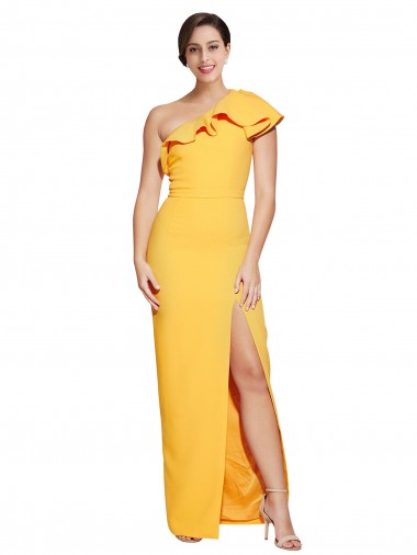Sleeveless Saffron One Shoulder Stretch Crepe Sheath Formal Evening Gown / Prom Dress / Bridesmaid Dress Brighton