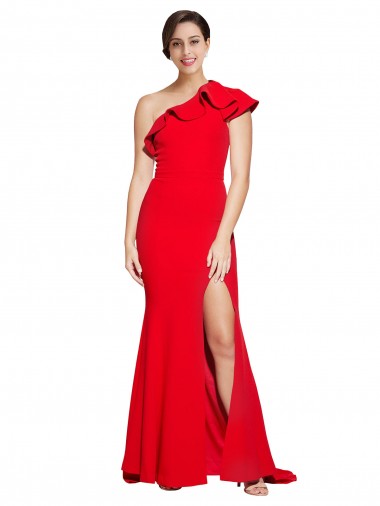 Sleeveless Red One Shoulder Stretch Crepe Sheath Semi Formal Evening Dress / Prom Dress / Bridesmaid Dress Brighton