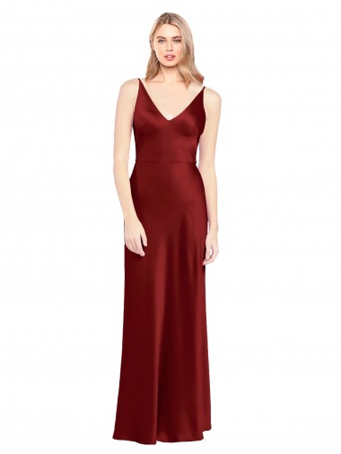 Sleeveless Spaghetti Straps V-Back Stretch Satin A-Line Formal Evening Gown / Prom Dress / Bridesmaid Dress Brighton