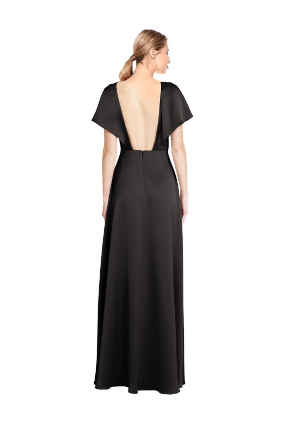 Cap Sleeves V-Neck Open Back Stretch Satin A-Line Bridesmaid Dress / Evening Dress Brighton