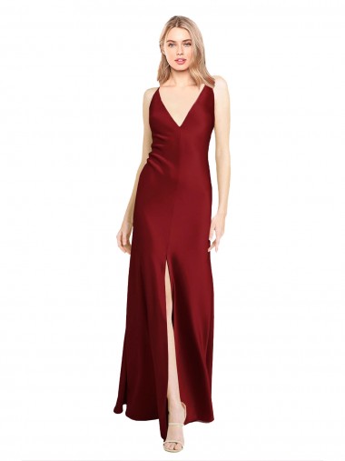 Sleeveless V-Neck V-Back Stretch Satin A-Line Black Tie Evening Gown / Prom Dress / Bridesmaid Dress Brighton