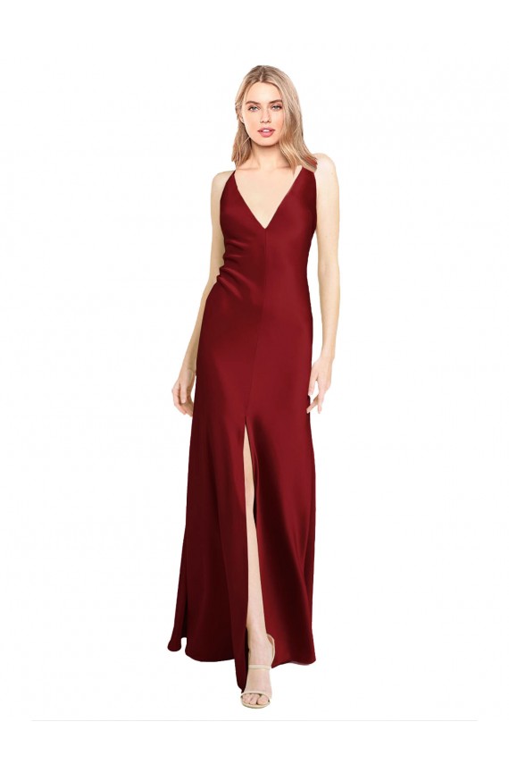 Sleeveless V-Neck V-Back Stretch Satin A-Line Black Tie Evening Gown / Prom Dress / Bridesmaid Dress Brighton