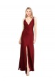 Sleeveless V-Neck V-Back Stretch Satin A-Line Black Tie Evening Gown / Prom Dress / Bridesmaid Dress Brighton