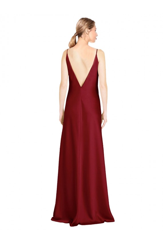 Sleeveless V-Neck V-Back Stretch Satin A-Line Black Tie Evening Gown / Prom Dress / Bridesmaid Dress Brighton