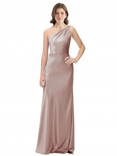 Sleeveless One Shoulder Open Back Stretch Satin Sheath Formal Evening Gown / Prom Dress / Bridesmaid Dress Brighton