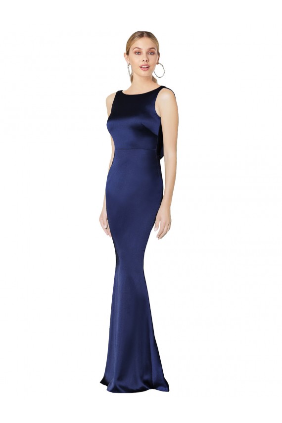 Sleeveless Dark Navy Halter Neck Low Back Stretch Satin Sheath Formal Evening Gown / Prom Dress / Bridesmaid Dress Brighton