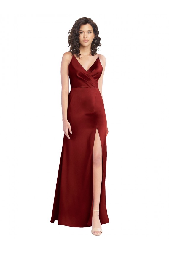 Sleeveless V-Neck V-Back Stretch Satin A-Line Formal Dress / Bridesmaid Dress Brighton