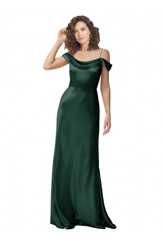 Sleeveless Off the Shoulder V-Back Stretch Satin A-Line Formal Evening Gown / Prom Dress / Bridesmaid Dress Brighton