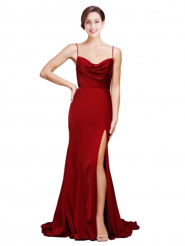 Sleeveless Spaghetti Straps Criss Cross Back Stretch Satin Sheath Black Tie Evening Gown / Prom Dress / Bridesmaid Dress Brighton