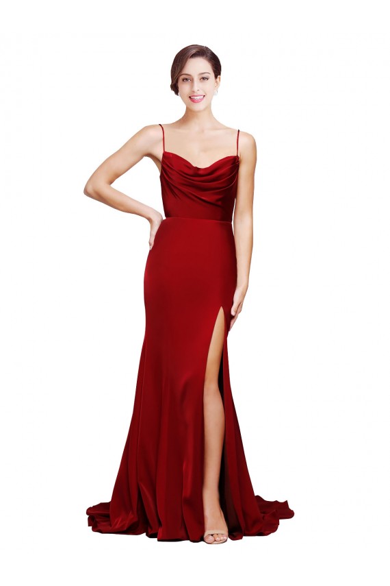Sleeveless Spaghetti Straps Criss Cross Back Stretch Satin Sheath Black Tie Evening Gown / Prom Dress / Bridesmaid Dress Brighton