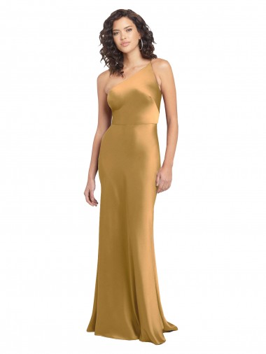 Sleeveless One Shoulder Stretch Satin A-Line Formal Evening Gown / Prom Dress / Bridesmaid Dress Brighton