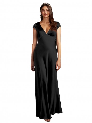 Cap Sleeves V-Neck Keyhole Back Stretch Satin A-Line Formal Evening Gown / Prom Dress / Bridesmaid Dress Brighton