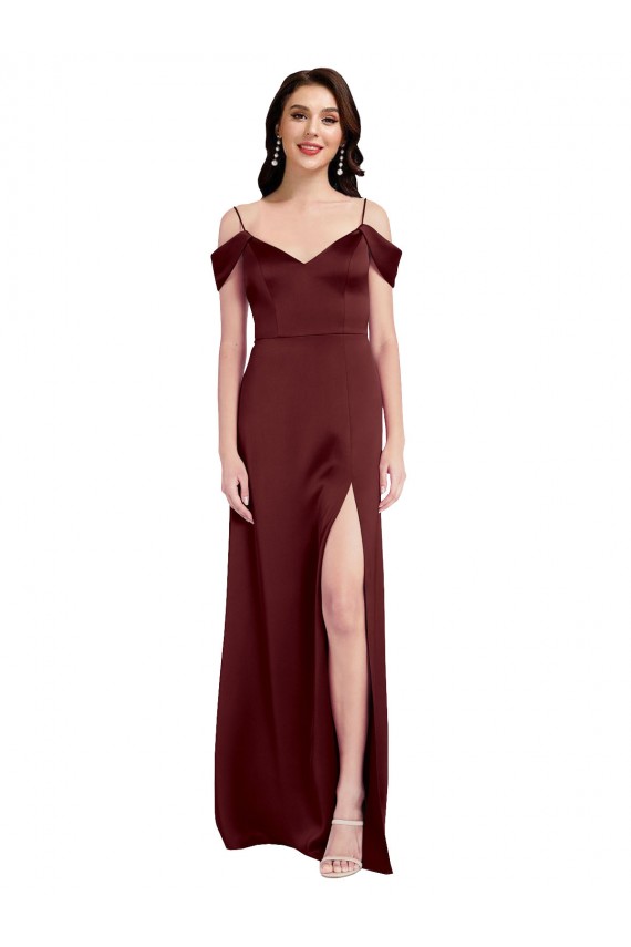 Sleeveless Off the Shoulder Stretch Satin A-Line Formal Dress / Bridesmaid Dress Brighton