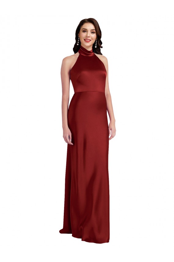 Sleeveless Halter Neck Backless Stretch Satin A-Line Black Tie Evening Gown / Prom Dress / Bridesmaid Dress Brighton
